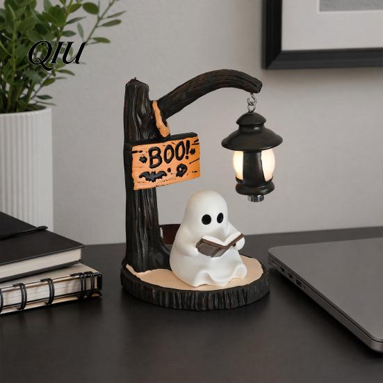 Resin Craftsmanship Ornament Halloween Witch/Ghost LED Lamp, Gothic with Warm Light for Unique Gift Home Decor, Desktop Spooky Night Party Decor Theme
