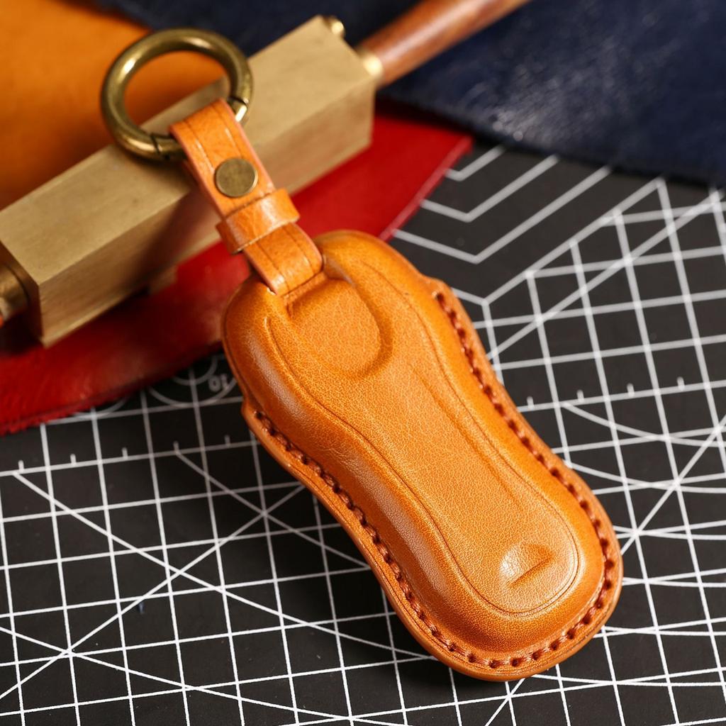 Äkta Läder Bil Fjärrnyckel Fodral Nyckelskydd för Porsche Panamera 2017-2022 Cayenne 2018 2019 2020 2022