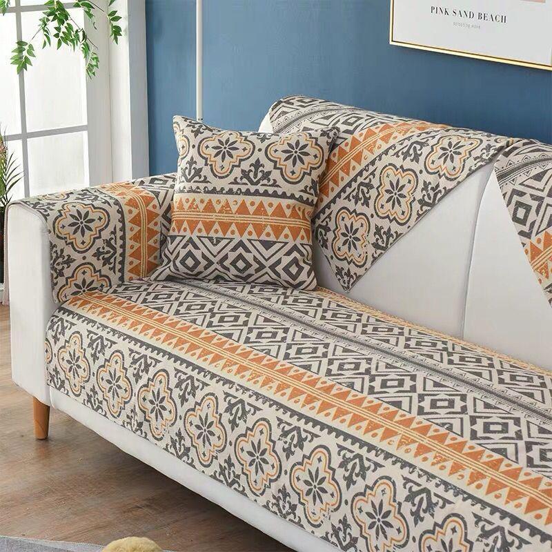 Four Seasons Cotton and Linen Sofa Cushion Fabric Simple Three-person Double Sofa Cushion Sofa Cover Backrest Cover