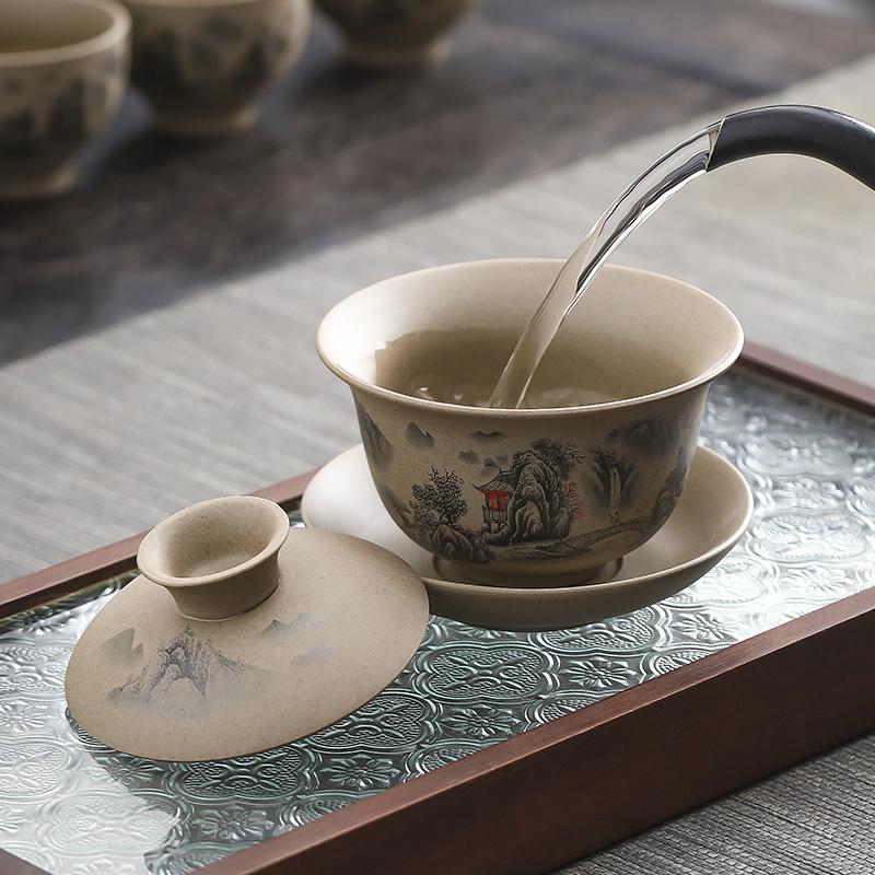 Kung-Fu-Teeset, ein komplettes Set aus grobkeramischer chinesischer High-End-Keramik-Drachenei-Teekanne, Geschenke für Geschäftsveranstaltungen