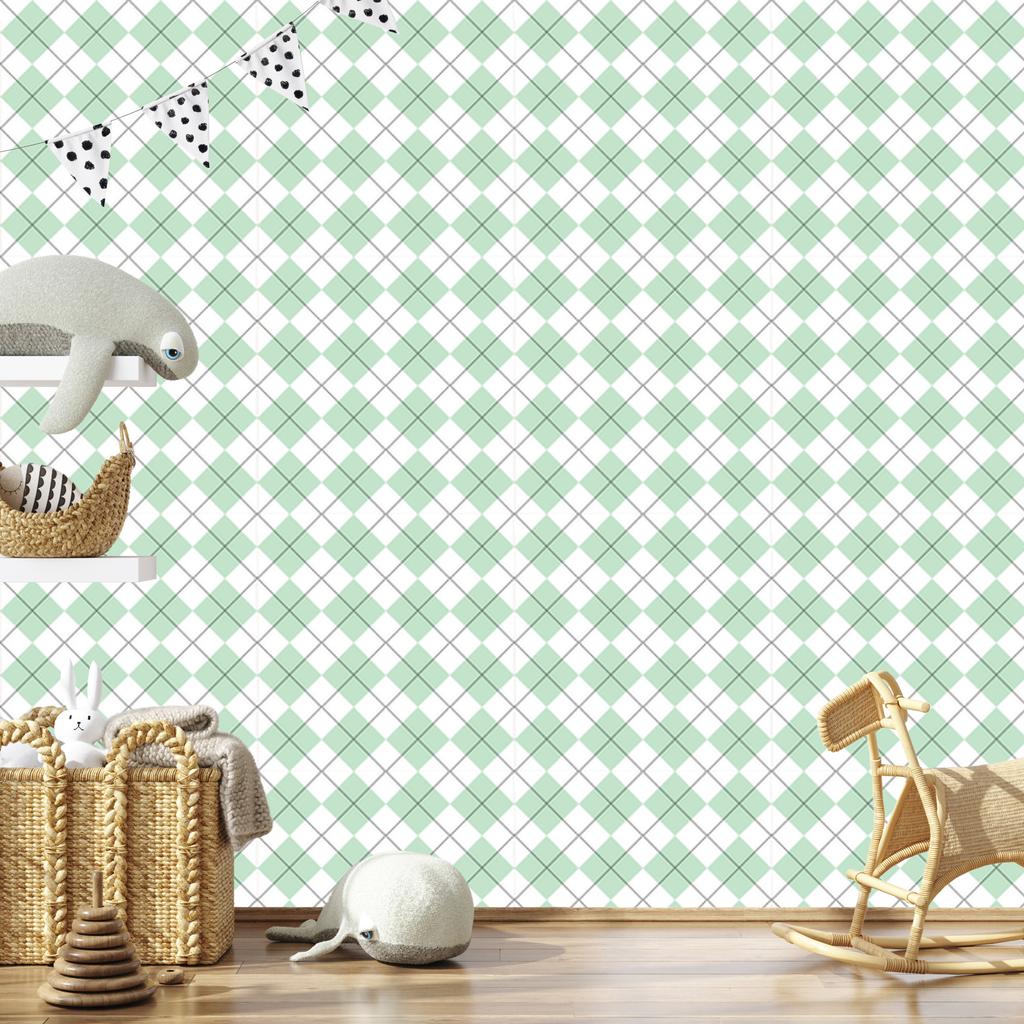 Wallpaper Basic Retro Checkered White and Mint 50x1000