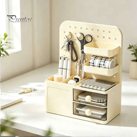 Stationery Holder for Desk Perforated Board Storage Rack, Wall Mount Shelf Office Desktop Clutter Management Supplies Book, Multi-Functional Organizer