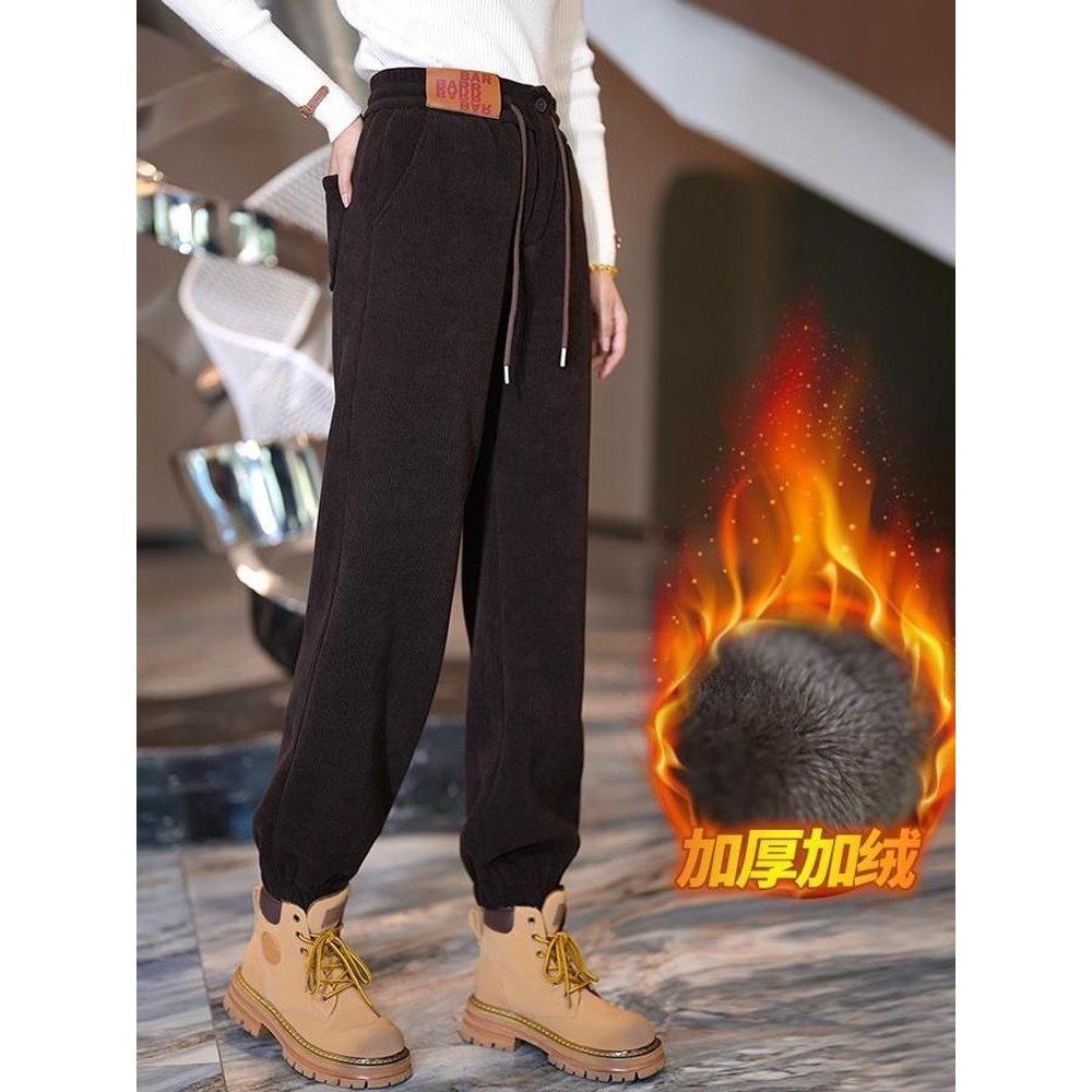 

Women s Thick Velvet Pants for Autumn and Winter Tight Leg Women s Casual Haren Pants 4XL кавовий