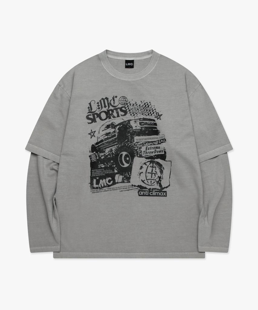 LMC Overdyed Layered Long Slv Tee Gray