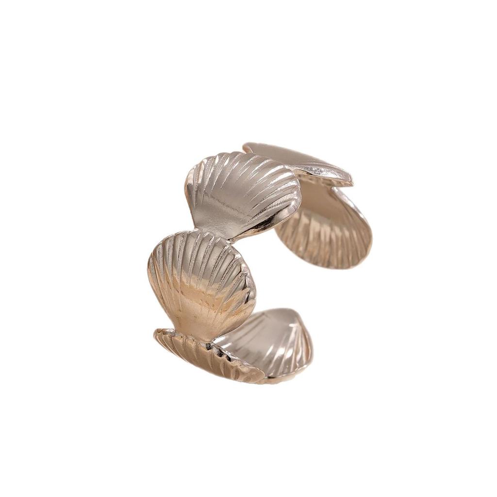 18K Gold Plated Shell Ring - Adjustable Stainless Steel, European & American Resort Style