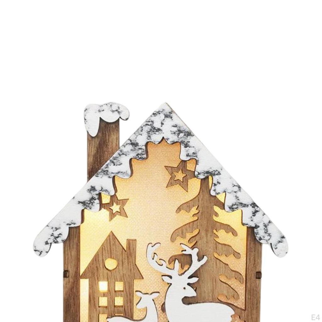 Christmas Hanging Decoration Lighted Wooden House Xmas Ornaments Home Decor