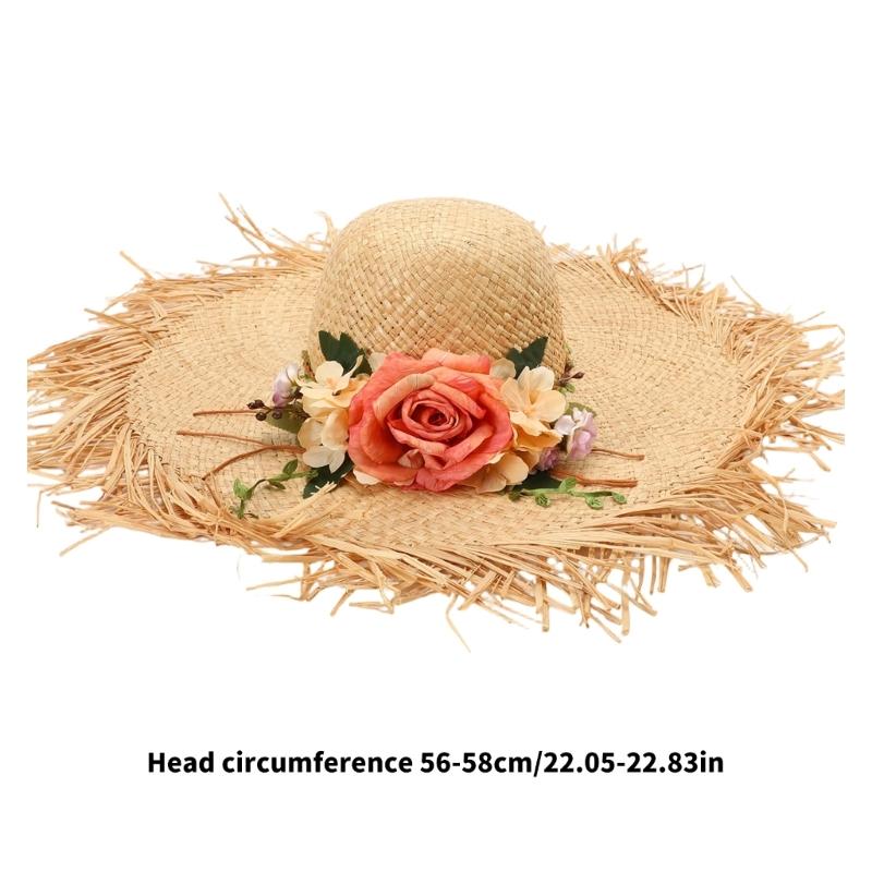 Wide Brims Beach Cap Elegant Straw Fisherman Hat With Floral Accents For Women Outdoor Beach Vacation And Sun Protection
