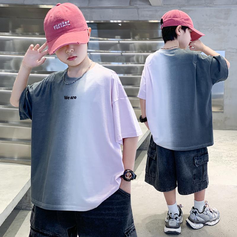 Boys' handsome short sleeved T-shirt 2026 new style big children's summer clothes half sleeved summer top boys' T-shirt trendy T