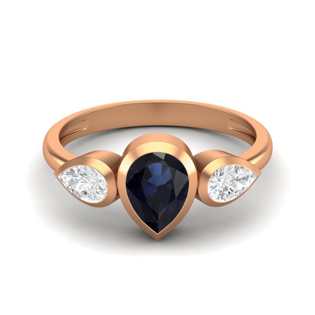 Pear shape Blue Sapphire Gemstone Rose Gold Plated 925 Sterling Silver Ring