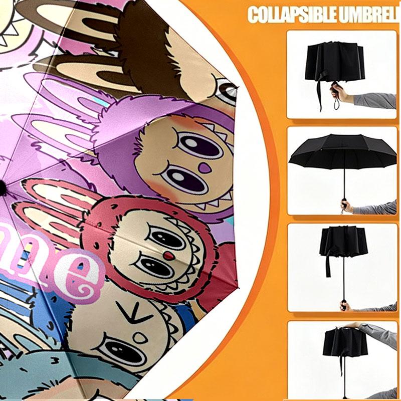 Custom Name Personalized Labubu Print Umbrella, Auto Open Close, 8‑Rib Sturdy Frame, Commute Camping Hiking Use, Birthday Gift