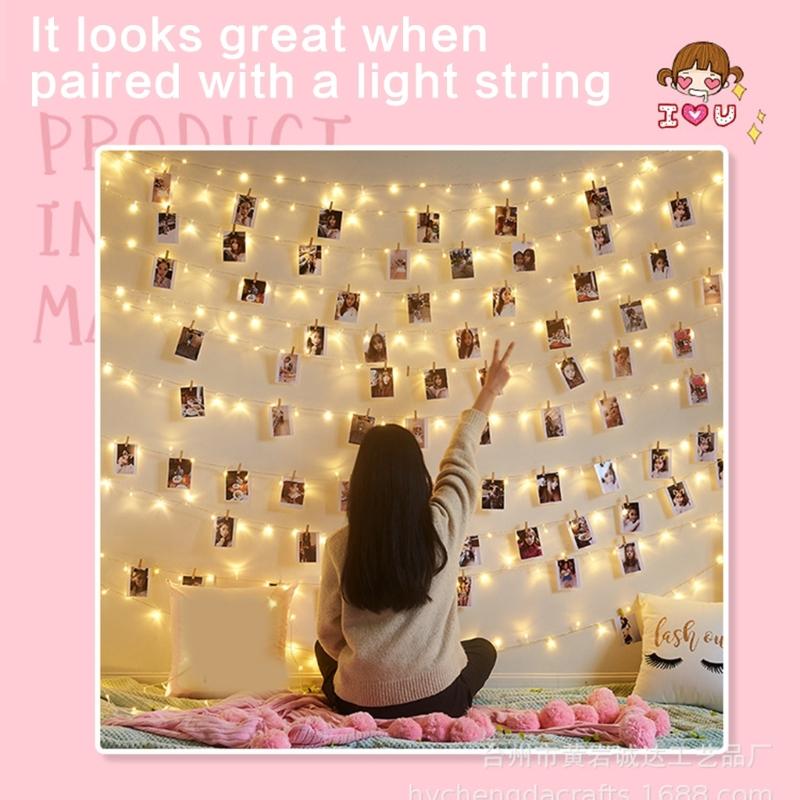 12Pieces Easter Bunnies Photo Peg with 1.5Yard String Wood Photo Clip Wood Pegs For Photo Hanging And Easter Decoration