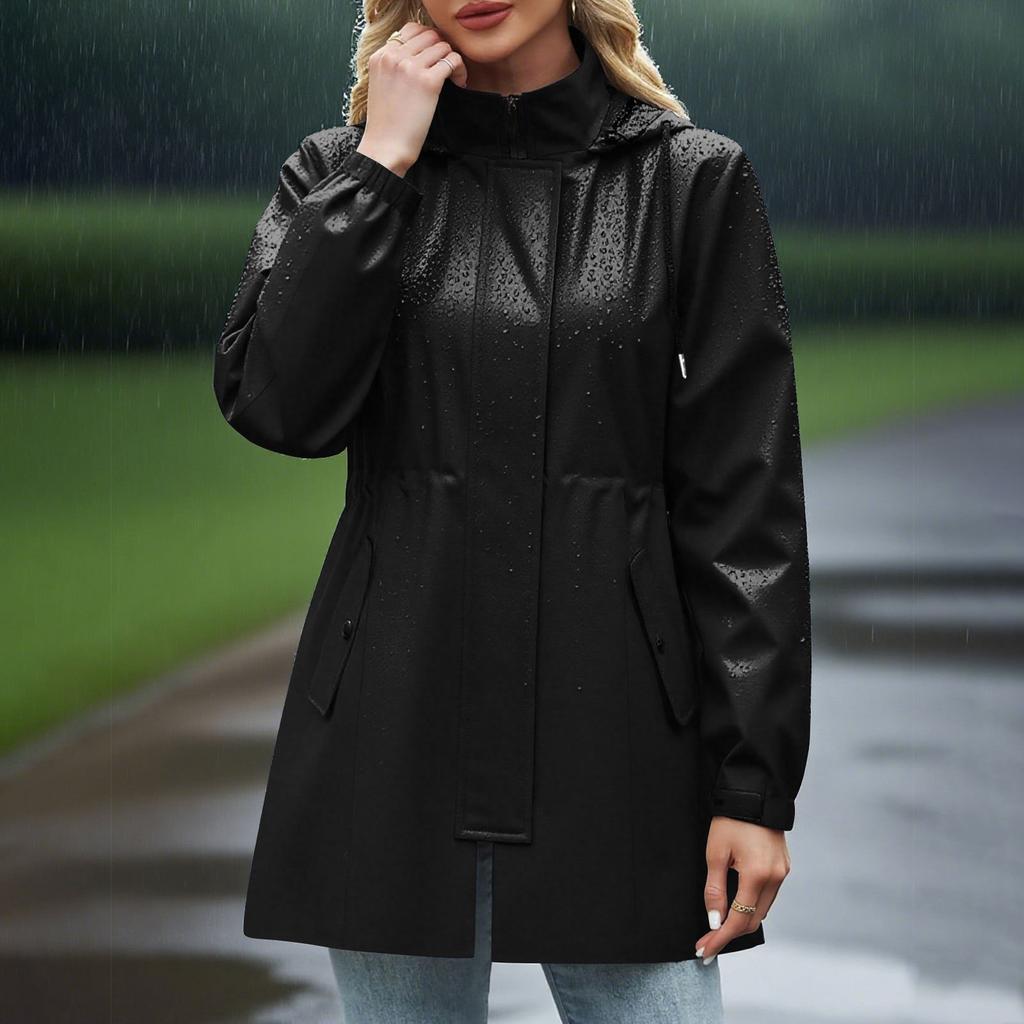 Giacca Donna Impermeabile Antivento Leggera Giacca Antipioggia con Tasche Cappotto Antipioggia Impacchettabile da Donna con Cappuccio