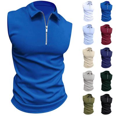 Heren revers zomer tanktop rits revers effen kleur casual mouwloos tanktop T-shirt