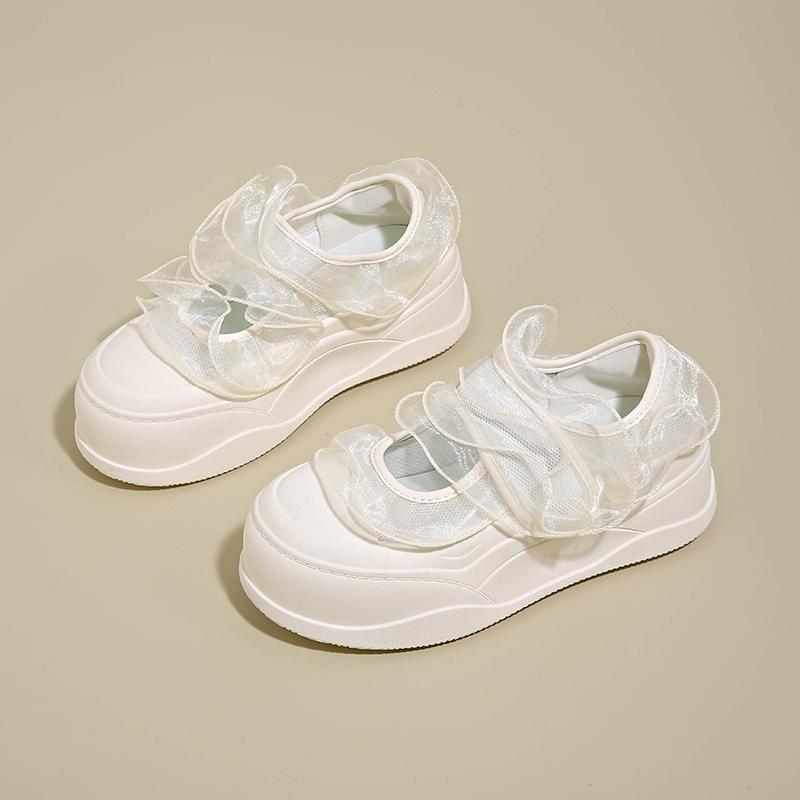 CRLAYDK Sweet Lace Loafers for Women Thick Sole Summer Hook&Loop Walking Dressy Slip On Casual Girls Cute Platform Shoes