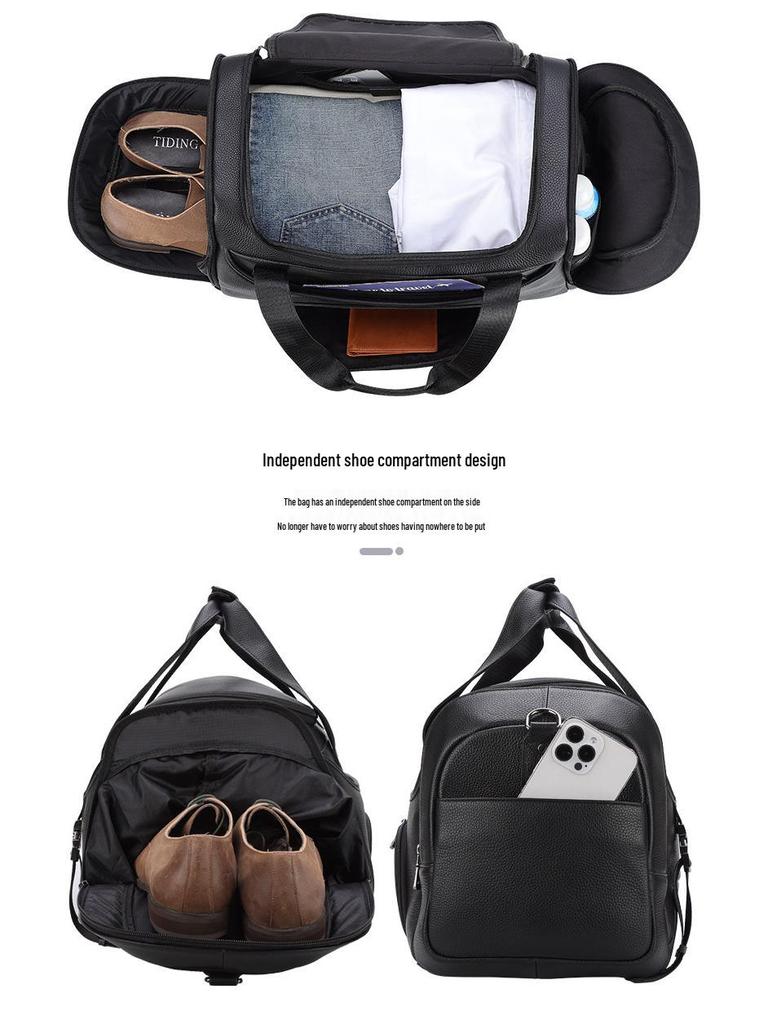 Chao Niu Herren Reisetasche aus echtem Leder mit Schuhfach - Umhänge- Sport- Schultertasche