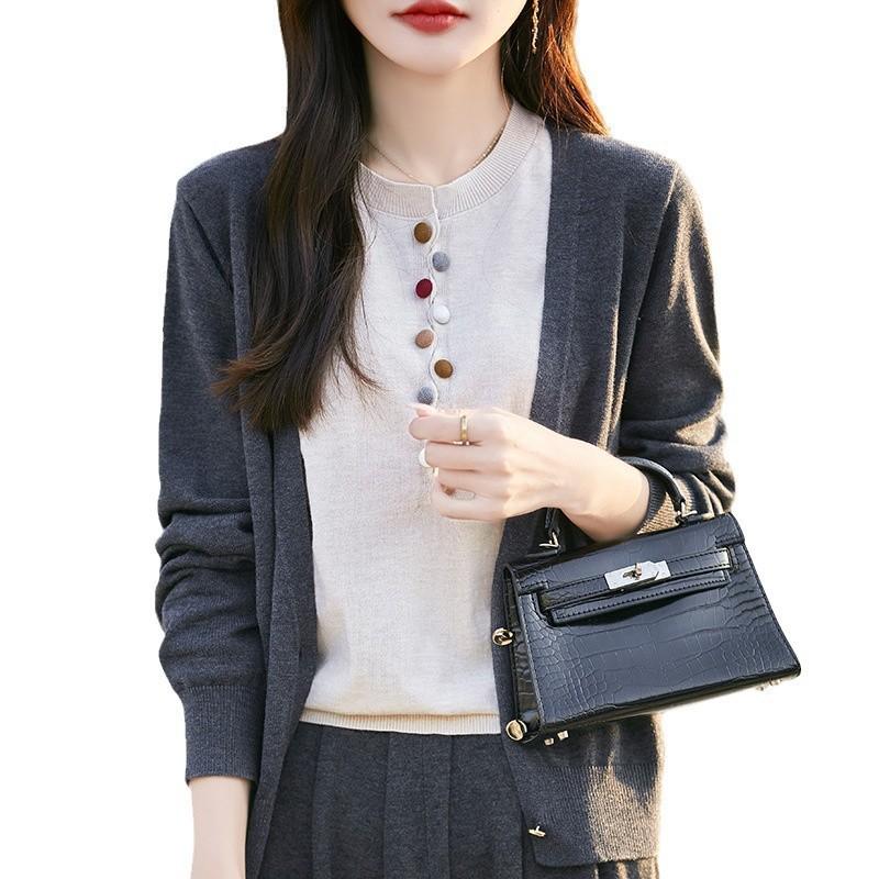 Round-neck Fake Two-piece Knitted Sweater, New Spring and Autumn Collection, Long-sleeved Coat Knitted Sweater