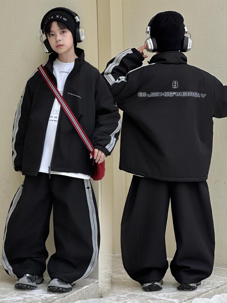 2025 Autumn/Winter Boys' Trendy Fleece Two-Piece Sports Set