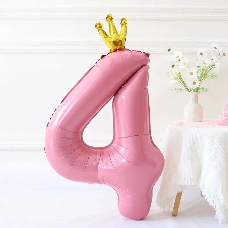 Gradient Color Crown Number Balloon Pillar, 32-40 Inch, First Birthday Party Decoration
