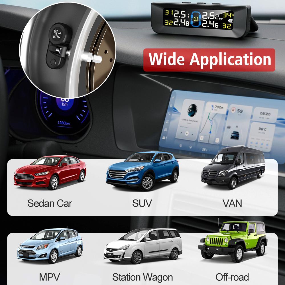 Car Tire Pressure Monitoring System TPMS Solar/USB Powered Real Time Monitor Digital LCD Display Auto Security Alarm Systems