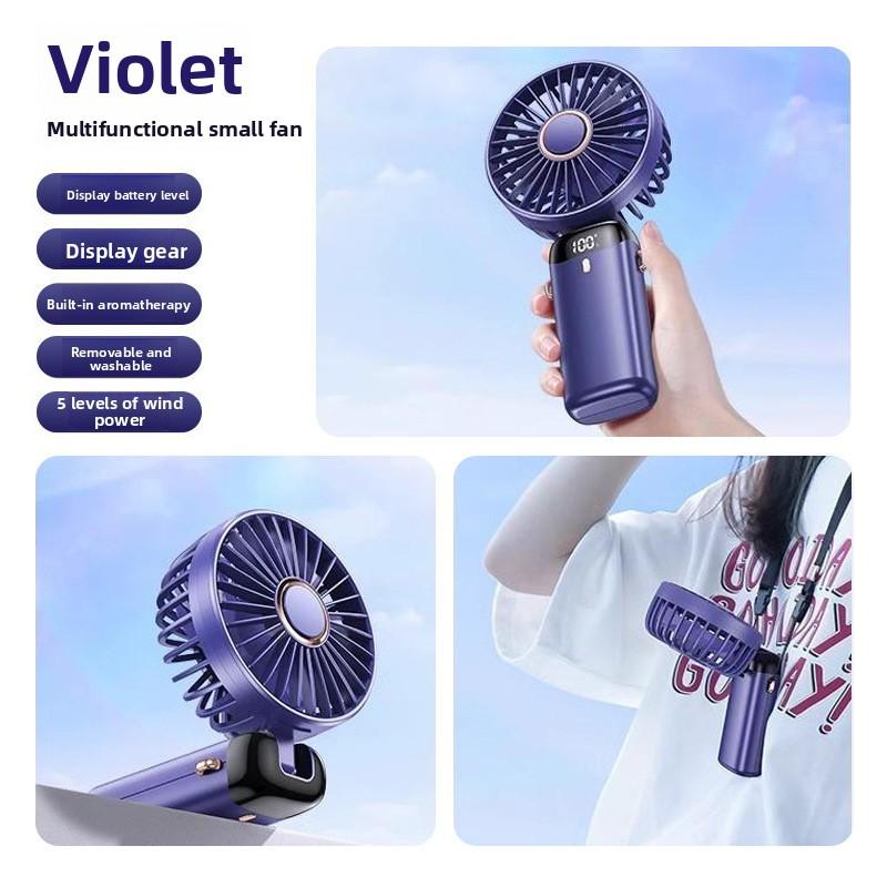 Handheld Mini Fan 1200mAh Foldable Portable Desk Outdoor Neck Hanging 5 Speed USB Rechargeable Fan Phone Stand Display Screen