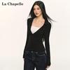 La Chapelle Women's Color-Block V-Neck Long-Sleeve Polo T-Shirt