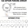 Drperfect Surgical Steel Septum Rings for Women Men Small Cute CZ Dangle Septum Nose Lip Helix Tragus Cartilage Piercing Zircon