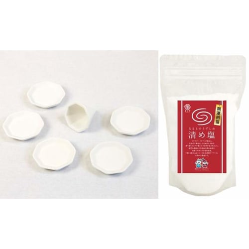 Naruto Whirlpool Purifying Salt, Good Luck and Power Spot, 400g, Set of 5 Octagonal Plates and Salt Bowl