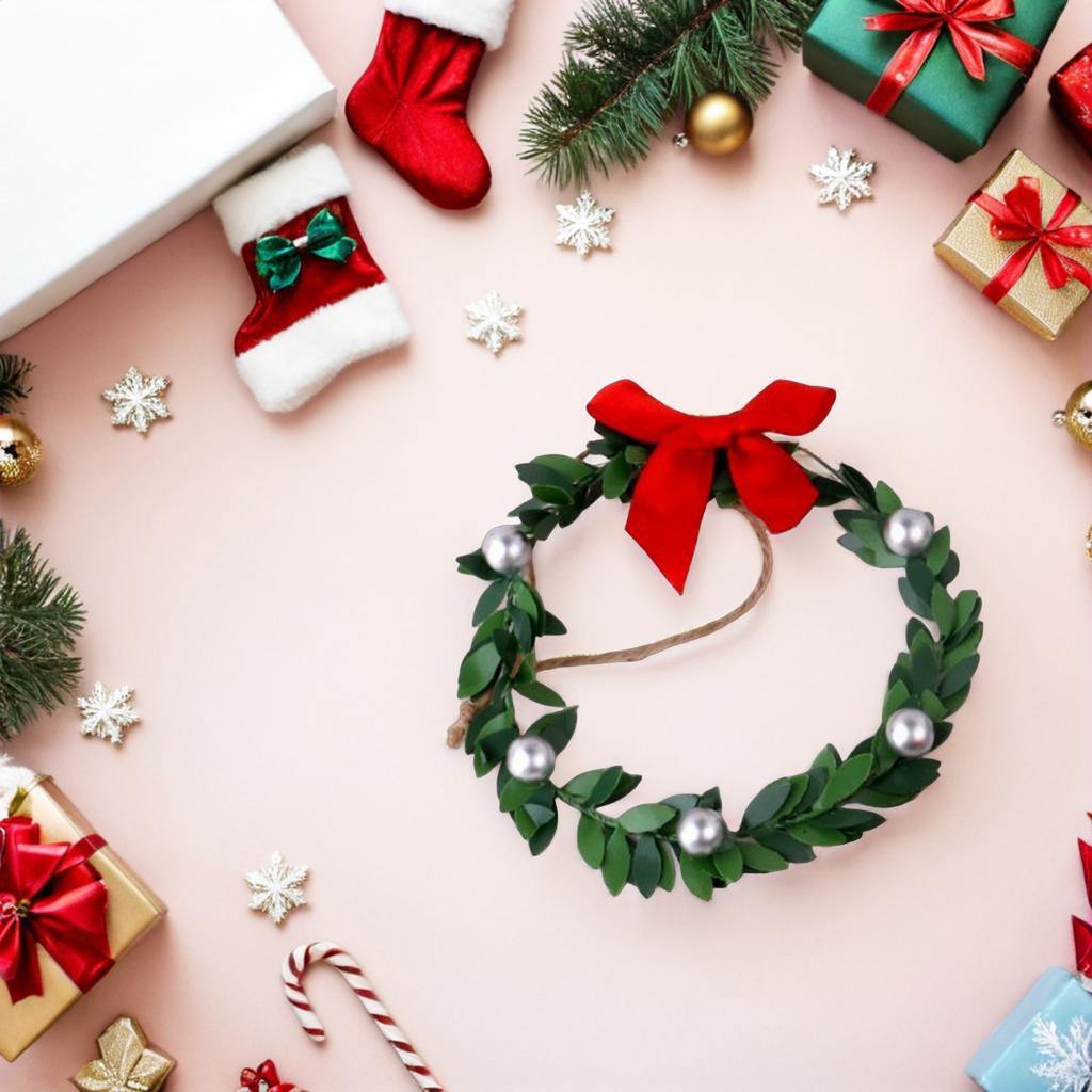 9pcs Christmas Mini Cabinet Wreaths Small Artificial Garland With Ribbon Bows For Door Window Kitchen Farmhouse Holiday Decor