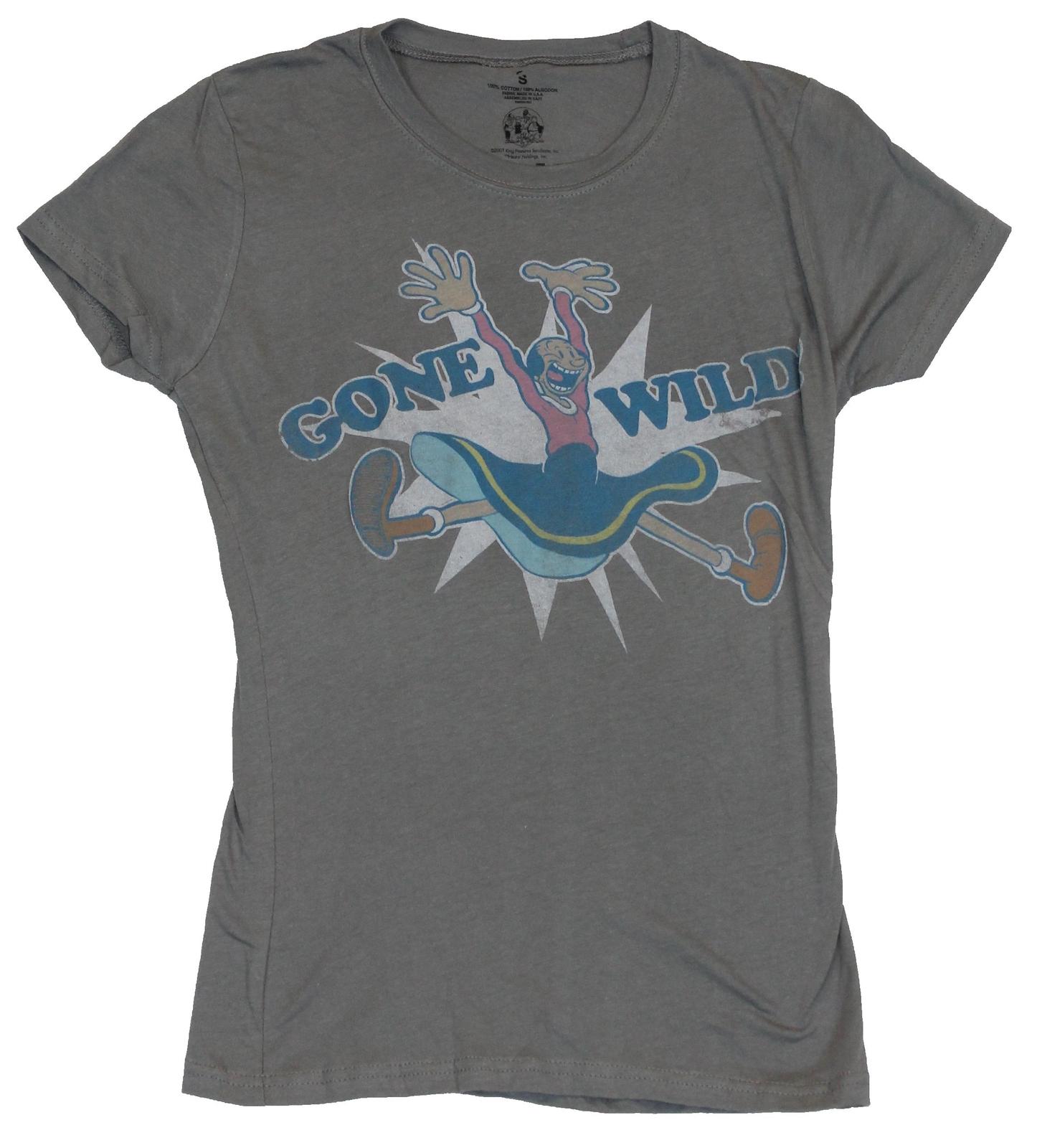 Popeye Girls Juniors T-Shirt - Olive Oyl Distressed Jumping Gone Wild! Pic S