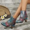 Fashion 2025 New Women Boots Ethnic Style Casual Fashion High-heeled Short Boots Women Retro Large Size All-match Fashion Shoes Women