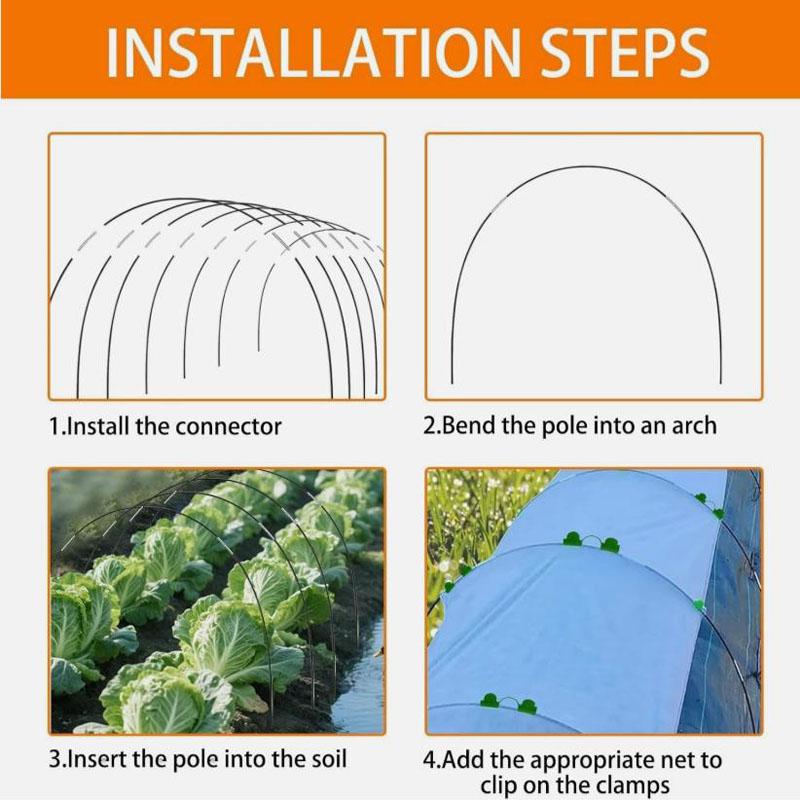 90PCS Greenhouse Hoops Set Reusable Bendable Fibreglass Grow Set With Protective Net Garden Plant Tunnel Arch Shed Bracket