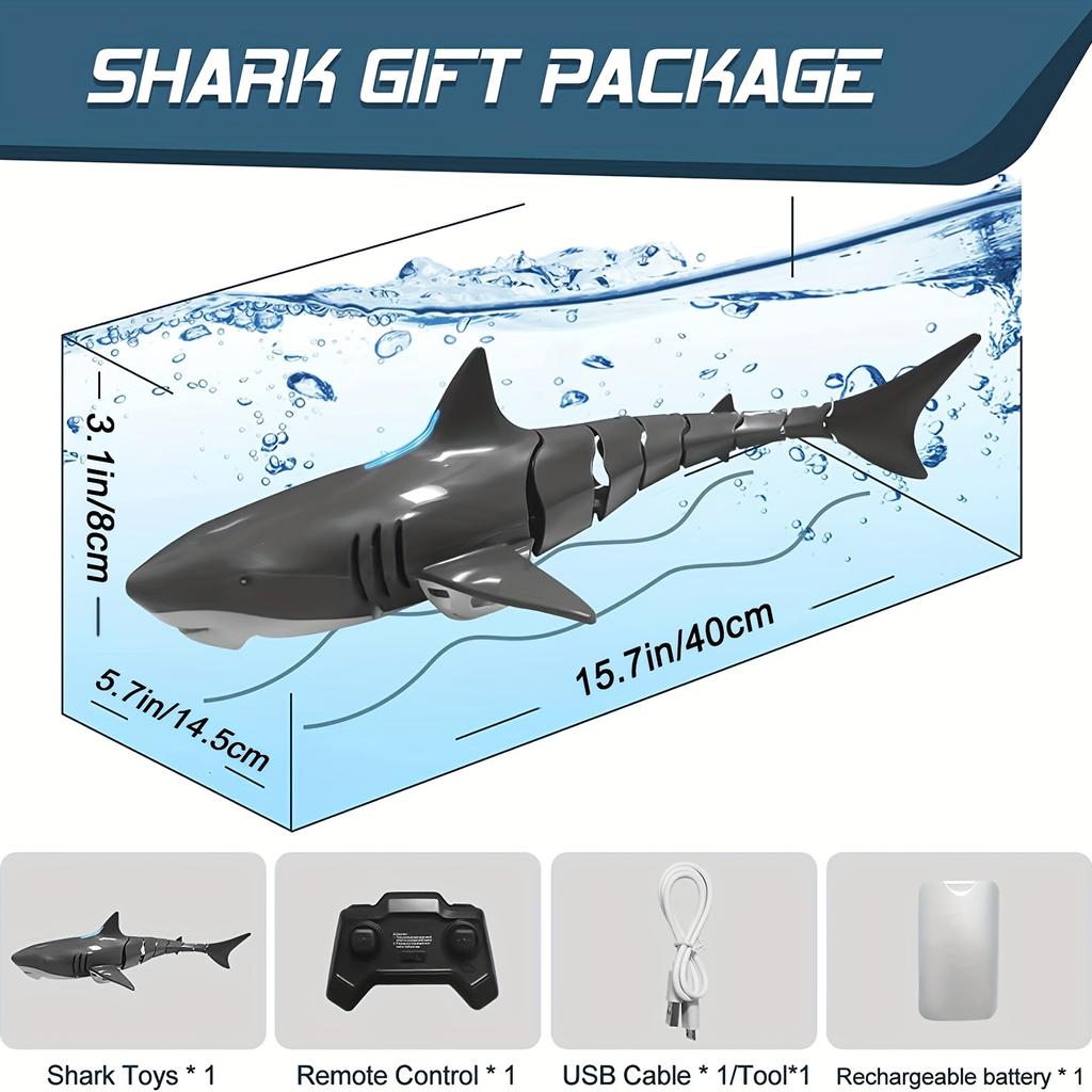 Upgraded Remote Control Shark Pool Toy For Kids, 2.4Ghz 1000mAh Remote Control Boat, Swimming Pool Bathroom Toy
