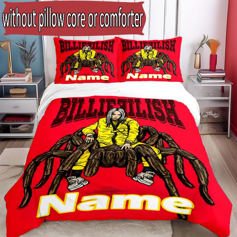 3pcs Duvet Cover Set (1*Duvet Cover + 2*Pillowcase, Without Core), Custom Name Billie Eilish Pattern Bedding Set, Home Bedroom Decor Gift