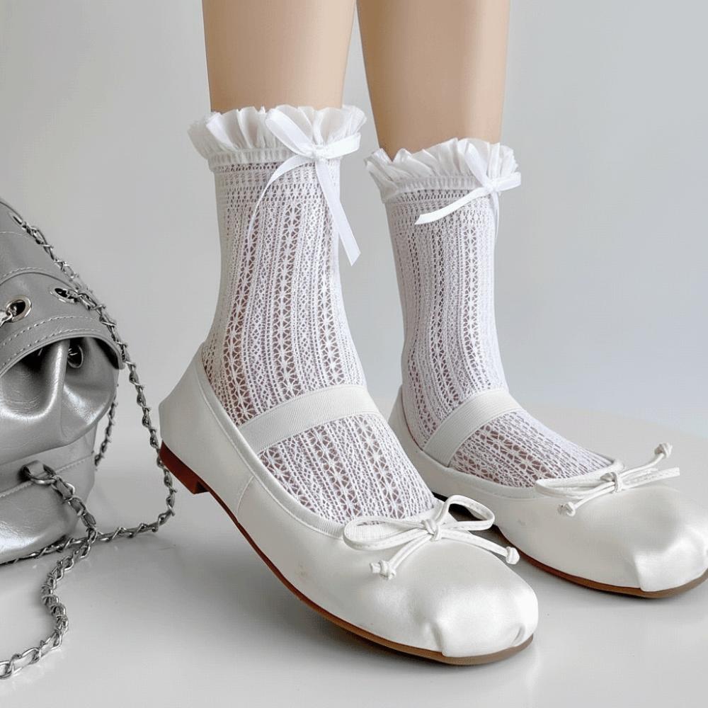 1 Pair Hollow Lace JK Socks Solid Color Calf Socks Thin Over The Knee Socks  Girls Wear