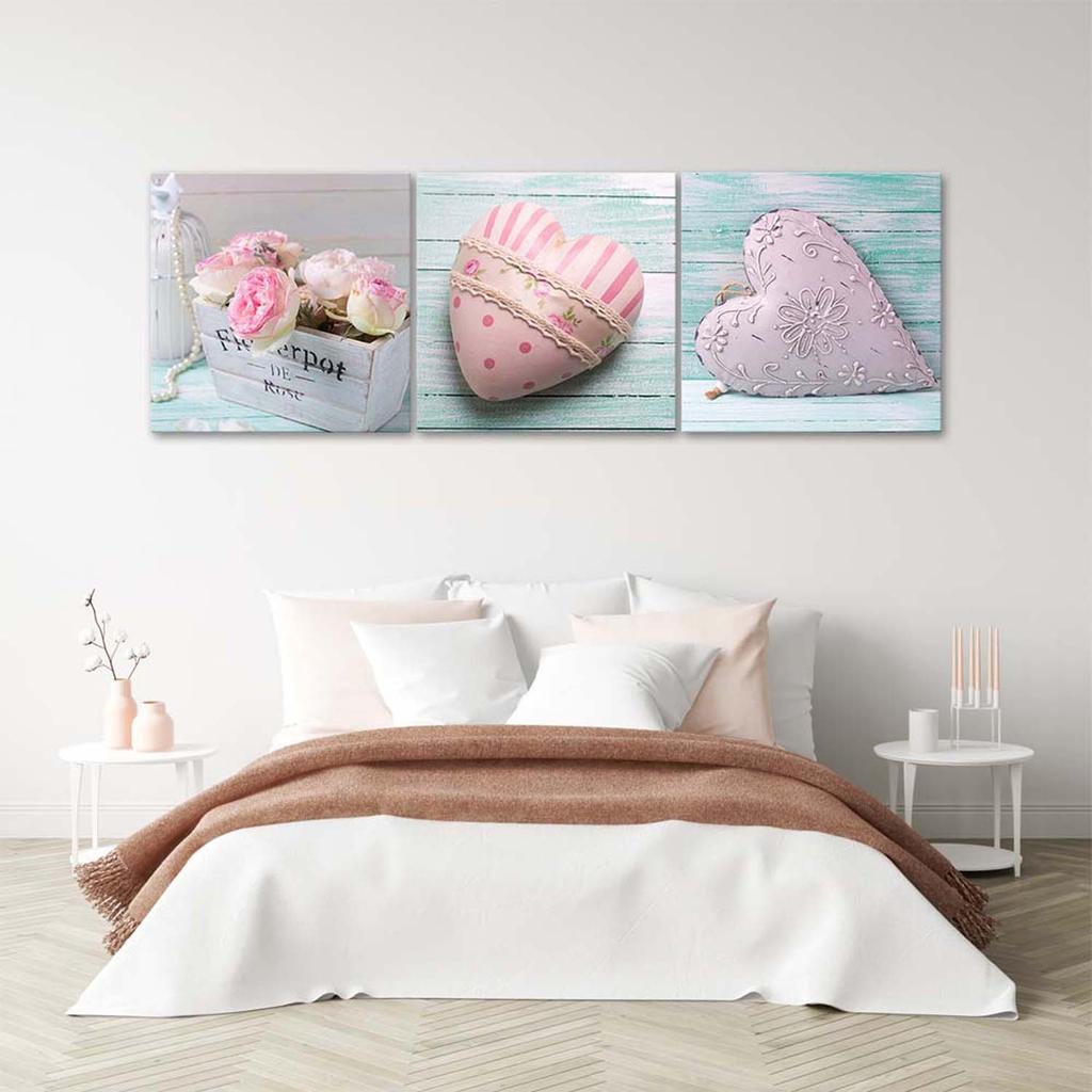 3er Bilderset Leinwandbild Heart of Love Pink