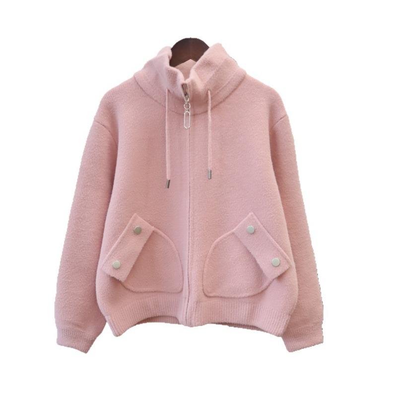 Zipper knitted double-sided cardigan autumn and winter new loose casual versatile solid color sweater jacket women