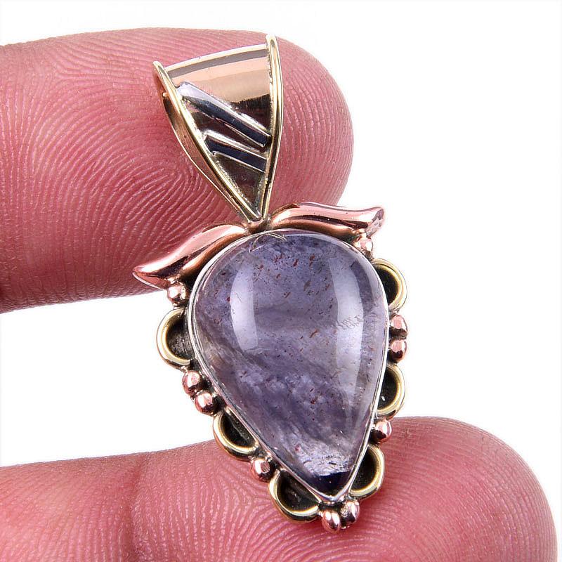 

Natural Iolite Gemstone 925 Solid Sterling Silver Two Tone Pendant 1.25 v6M70