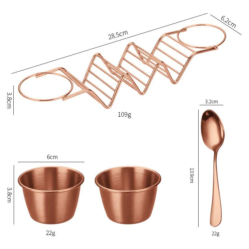Taco-Halter-Set aus Edelstahl, Taco-Schalenhalter-Ständer mit 2 Soßenbechern, Taco-Ständer für 3 Tortillas, Küchenhelfer
