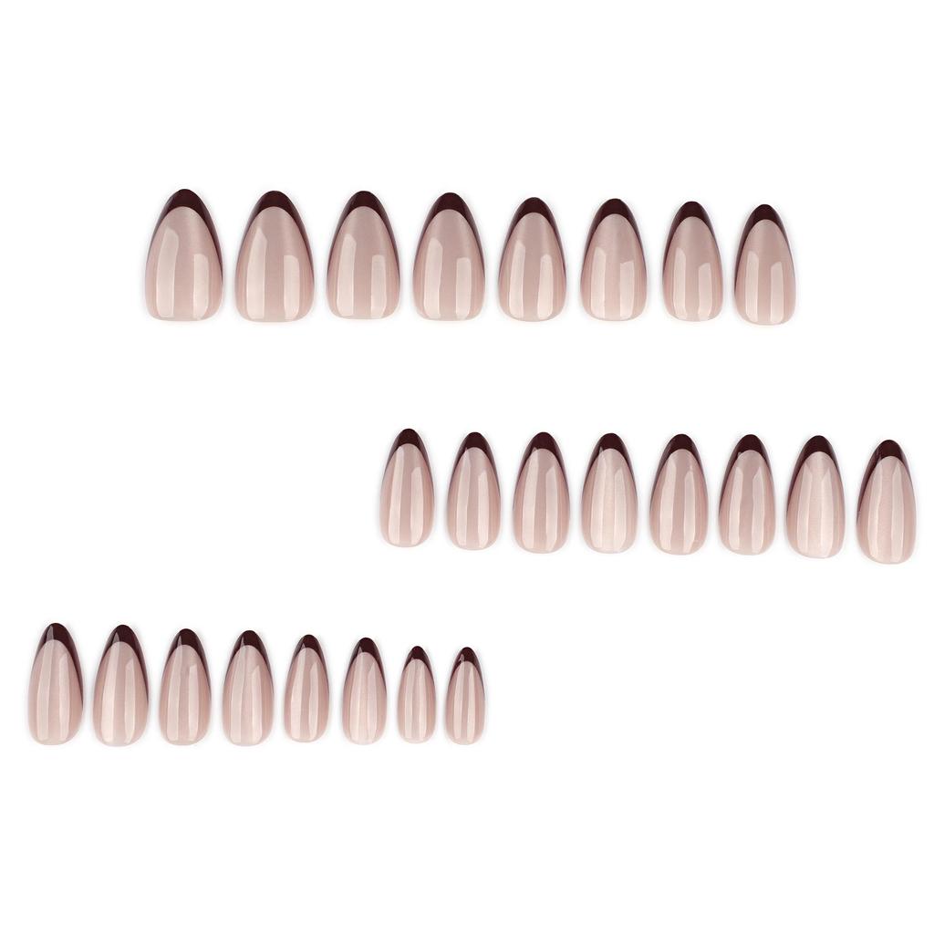 Cat Eye Flash Wearable Nails - French Red Almond-shaped Nail Tips (Medium Short)