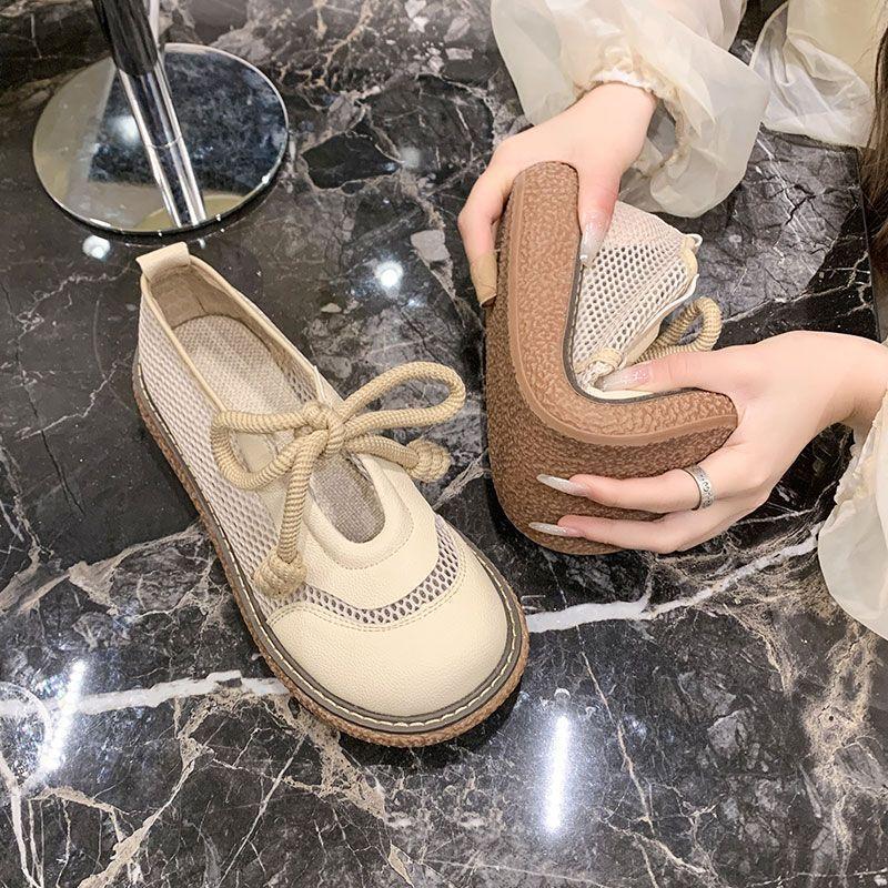 Mori college síťované boty dámské letní boty s dutými otvory bavlněné a lněné prodyšné 2024 nové japonské boty s velkou hlavou