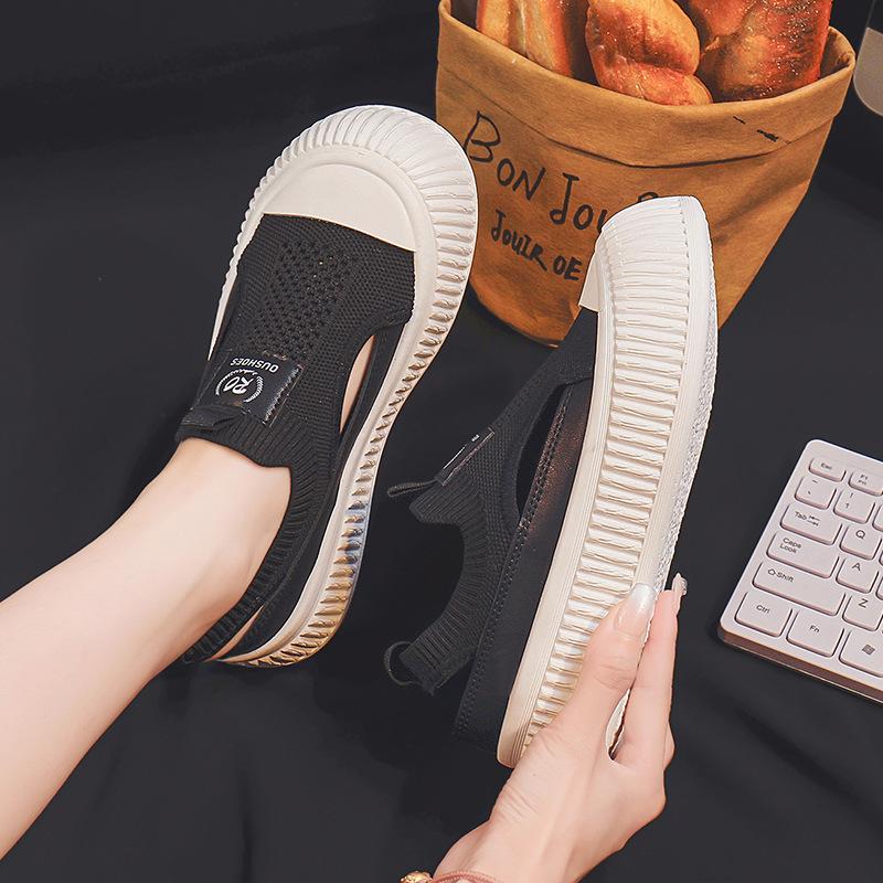 Thick-soled hollow sports shoes women's summer fly-woven mesh shoes board shoes casual breathable one-pedal lazy shoes