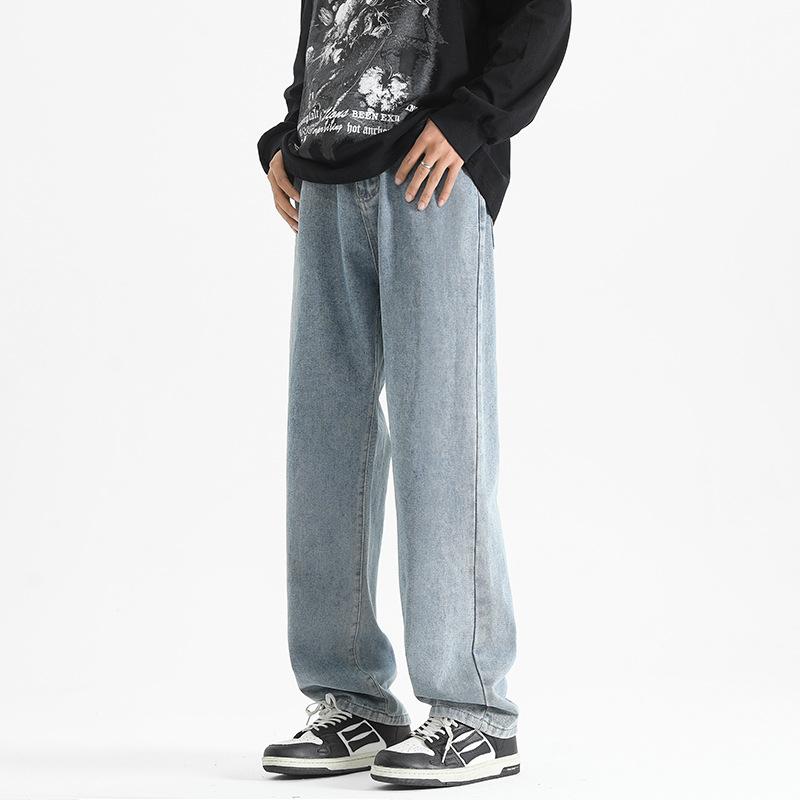 Jeans Men's Spring and Autumn Straight Versatile Drawstring Casual Pants Student Loose Wide-leg Floor Trousers