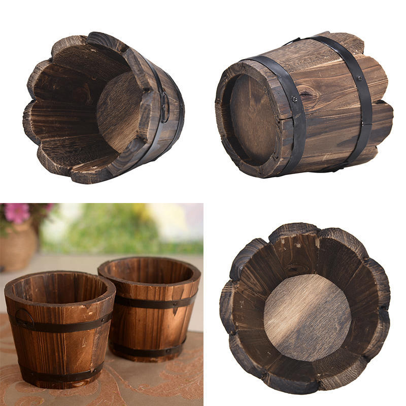 Wood Wooden Round Barrel Planter Flower Pots Home Office Garden Wedding DéCor