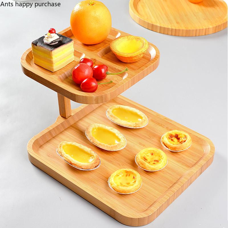 Suport rotund pentru tort din lemn, tavă pentru fructe, tavă pentru tort multistrat, farfurie pentru desert, paleți din lemn, suport pentru gustări, tavă decorativă