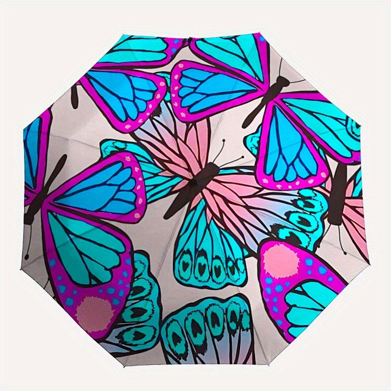 

1pc Butterfly Print Automatic Opening/closing umbrella, Reinforced 8-Rib Construction, Compact Travel Umbrella yy250808172