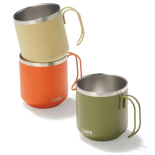 

Marutatsu CAMPS 350ml Stainless Steel Mug, Double-Layered, Insulated, Stylish, Perfect for Camping and Outdoors (3-Color Set: Orange, Beige, and Green