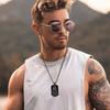 Double Sided Wolf Necklace for Men, Gothic Black Stainless Steel Dog Tag Pendant, Wild Military Tough Man Punk Rock Jewelry