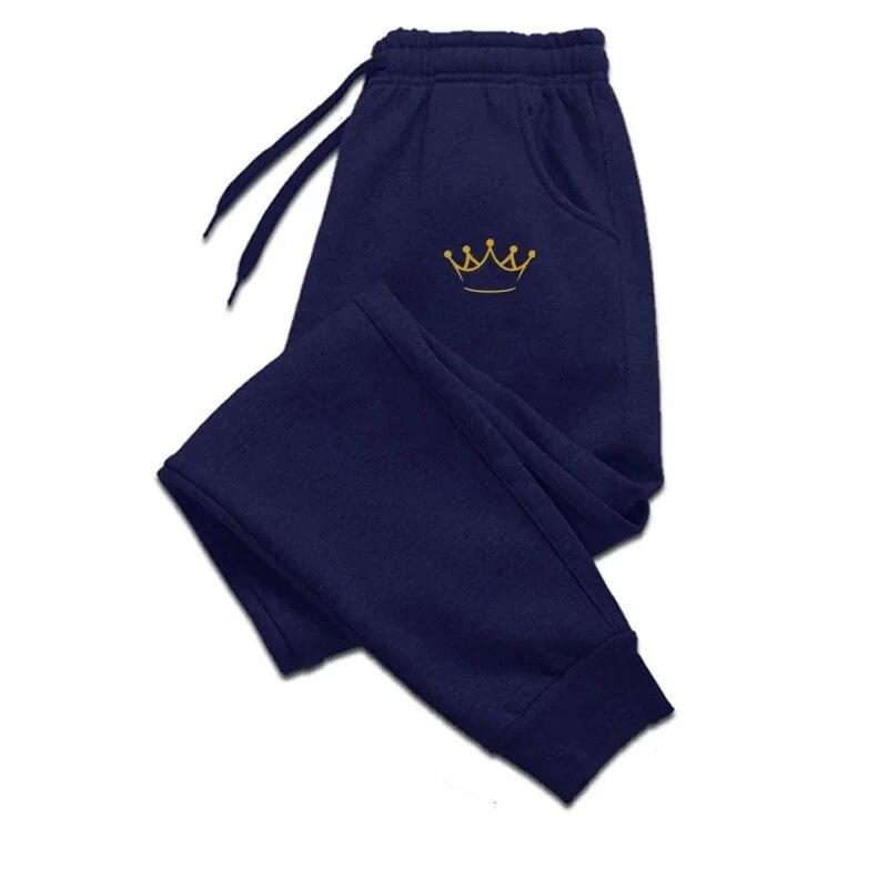 Gold Crown Printed Men's Pants Autumn And Winter Fleece Sweatpants Fashion Drawstring Trousers Jogging Sports Pants