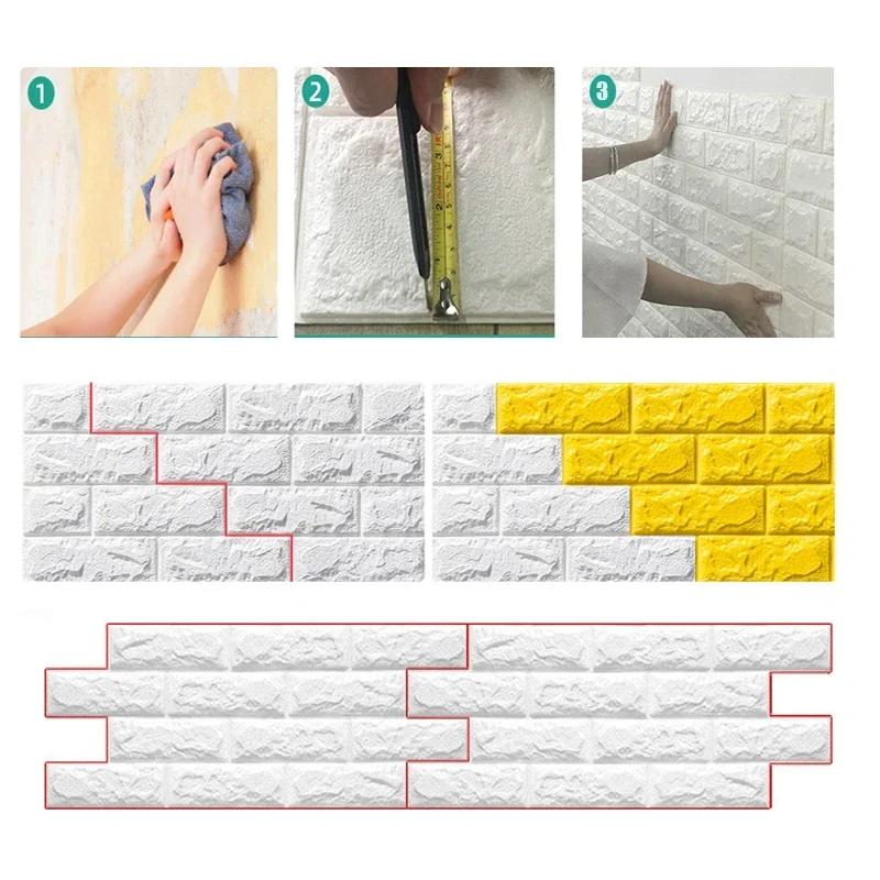 5PCS 3D Self Adhesive Foam Wall Sticker Waterproof  Bedroom Home Decor DIY Imitation Brick Wallpaper for Living Room Decoration