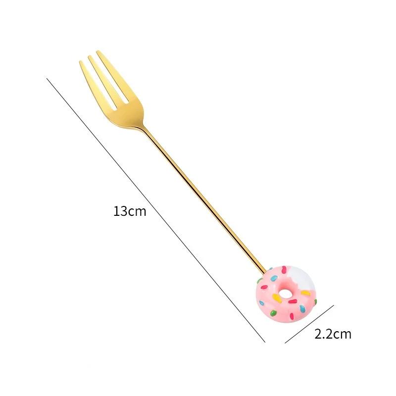 Cuillère-Fourchette Donut Mignonne en Acier Inoxydable Cuillères à Glace Gâteau Dessert Cuillère à Remuer le Café Bonbon Mignon Dessin Animé Cuillère à Thé Vaisselle